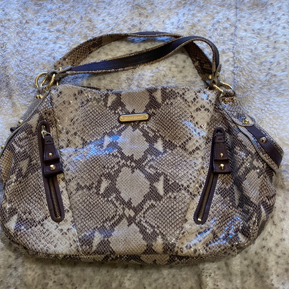 Cynthia Rowley Python Print Hobo Bag With Brown D… - image 1